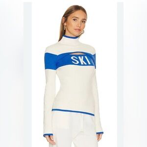 NWT YEAR OF OURS Cut Out Ski Sweater In White Blue Cotton Cashmere  Medium